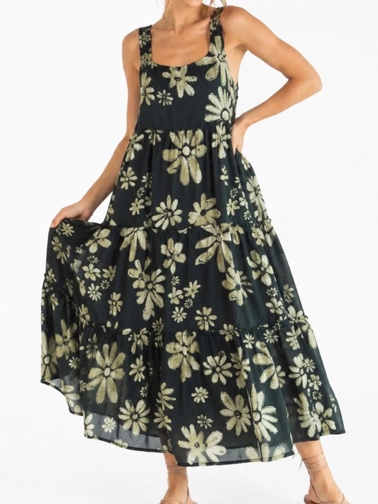 NATURAL LIFE Dresses & Skirts - NATURAL LIFE Black Maxi Dress with Cream Floral Print
